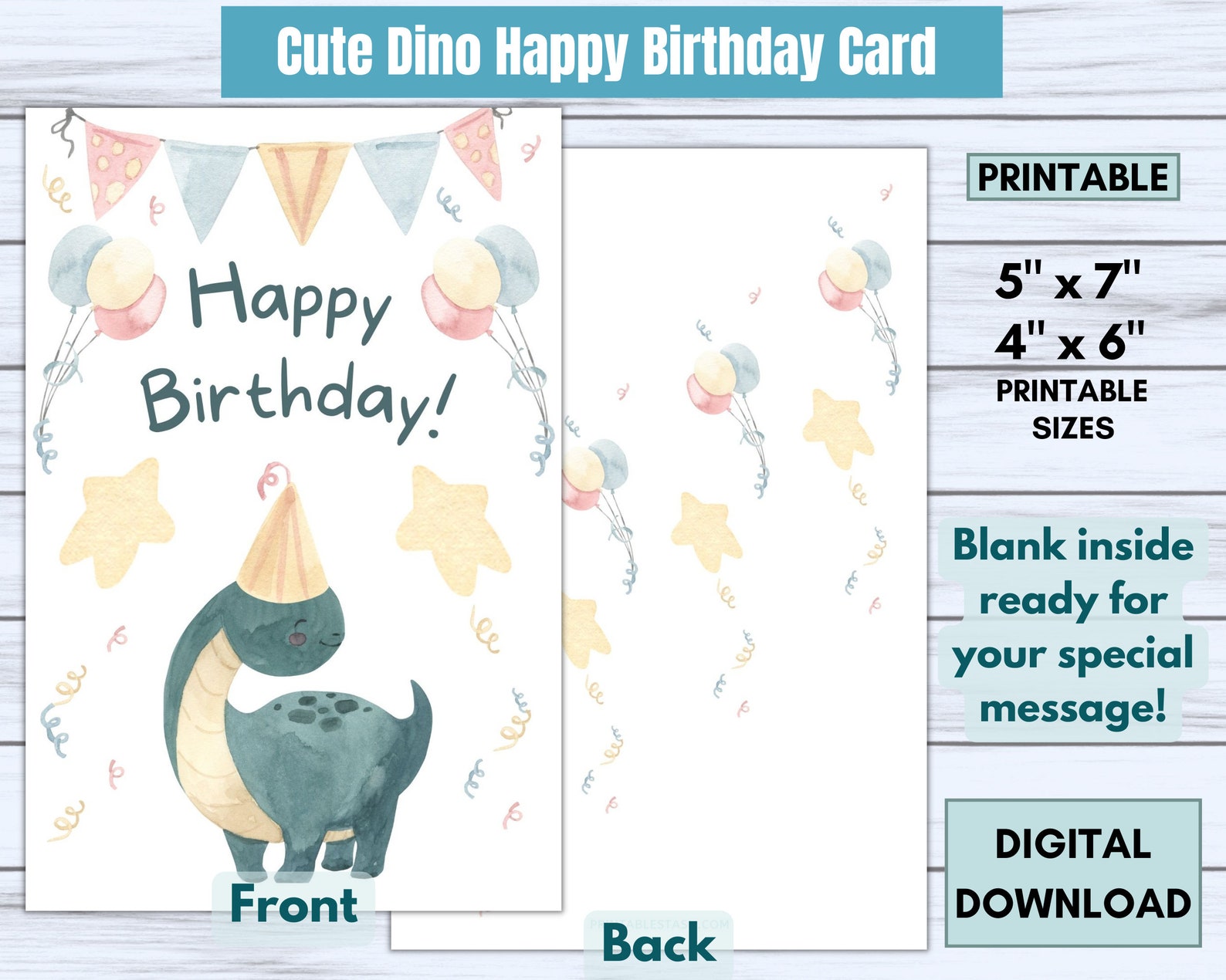 Brontosaurus Card Printable Dinosaur Birthday Card, Birthday Card for Kids, Dino Birthday ...