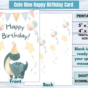 Printable Dinosaur Birthday Card, Birthday Card for Kids, Dino Birthday Card, Brontosaurus ...