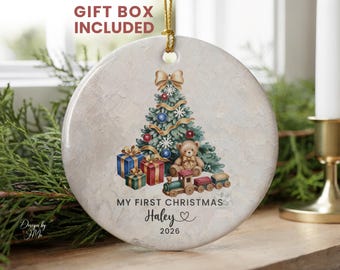 Baby’s First Christmas Ornament 2026, Personalized Coquette Bow Tree, First Christmas Gift, Baby's First Keepsake, Holiday Ornament Gift