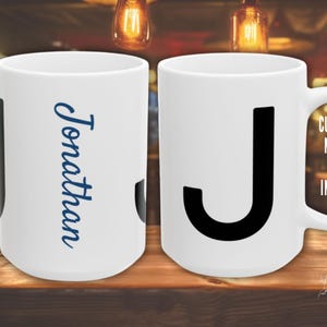 Custom Monogram Mug For Men, Personalized Name, Initial Coffee Cup, Color Options, Gift for Him, Bold Double-Sided Design, 15oz