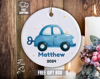 Personalized Kids Car Ornament  Christmas  2025, Holiday Ornament Gift, Kids Ornament, First Christmas, Boys Keepsake, Toy Blue Car Ornament