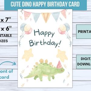 Cute Dinosaur Birthday Card, Printable Happy Birthday Card, Dinosaur, Dino, Stegosaurus, Card for Kids, Boy, Girl, Cute Watercolor