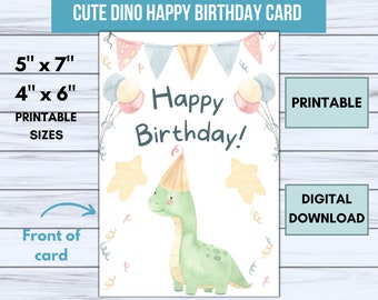 Printable Dinosaur Birthday Card, Birthday Card for Kids, Dino Birthday Card, Long Neck, Brontosaurus Birthday Card, Cute Birthday Card