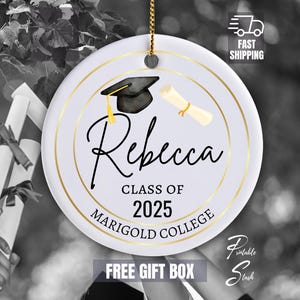 2025 Personalized Graduation Ornament, Class of 2025, Custom Gift for Senior, College Graduate, High School, University, Christmas Ornament