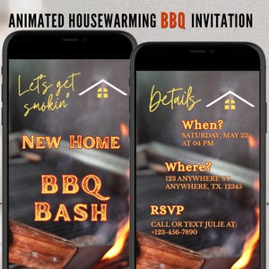 Animated Housewarming BBQ Invitation, Editable Phone Invite Video, New Home BBQ Party Invite, Canva Template, Text Message Invite