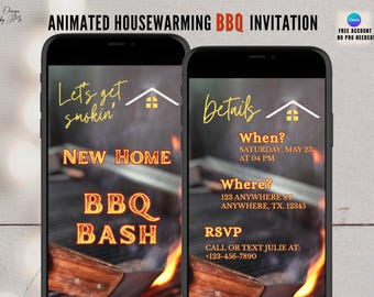 Animated Housewarming BBQ Invitation, Editable Phone Invite Video, New Home BBQ Party Invite, Canva Template, Text Message Invite