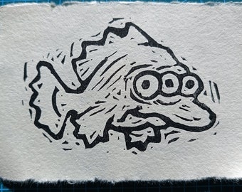 Linogravures Simpsons - Bart et Poisson