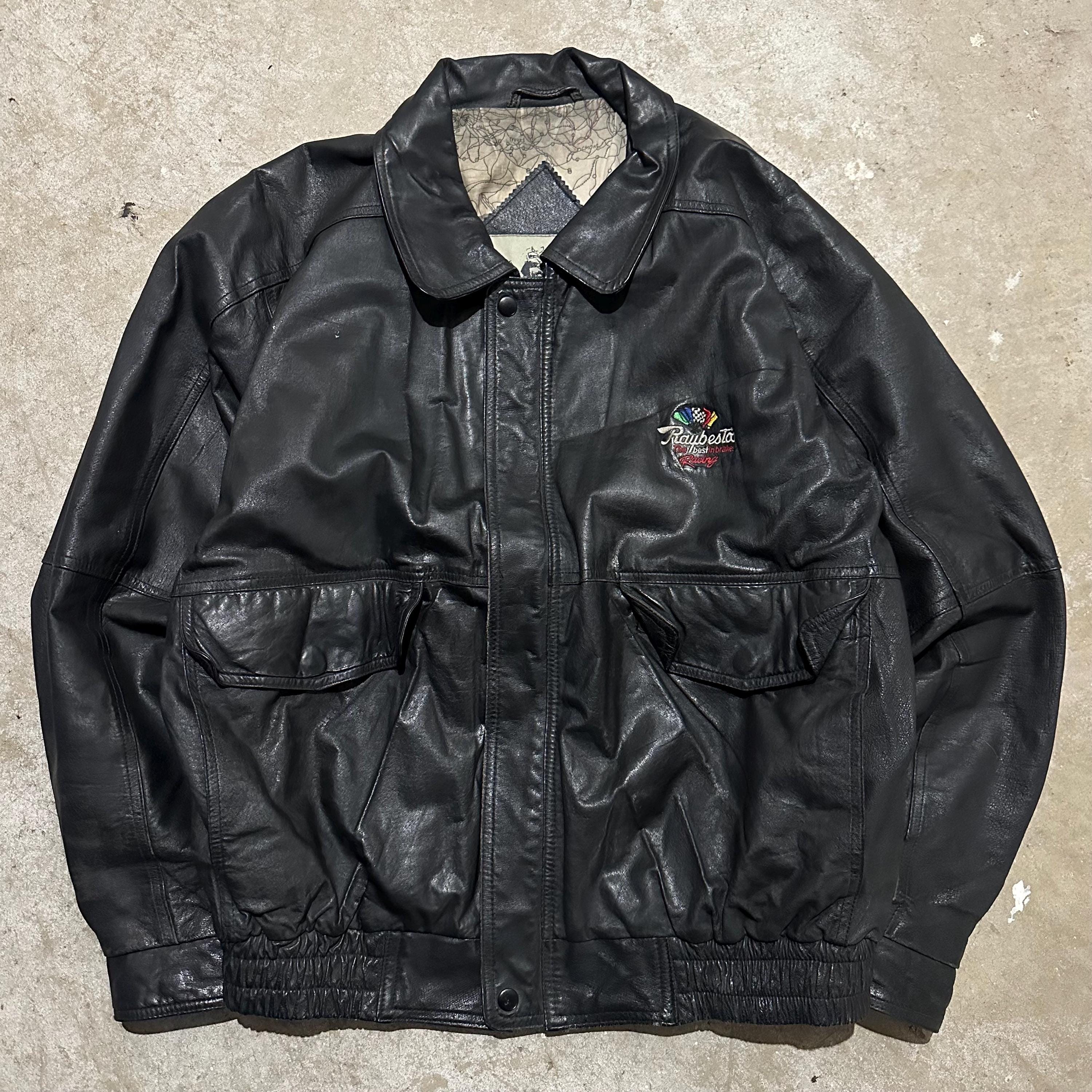 ￥￥￥　 BURK'S BAY レザージャケット XXL Burk's Bay Bryan Racing Leather Jacket Black White Checkered
