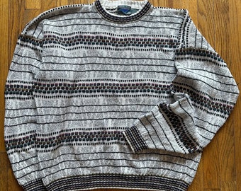 Pull vintage des années 80 en tricot 3D multicolore à motifs, taille XL