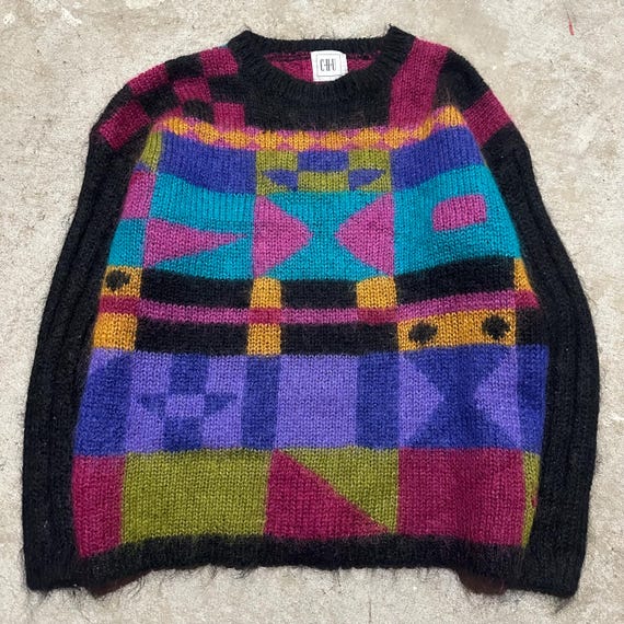 Vintage 90s Mohair Wool Geometric Aesthetic Cottage Core