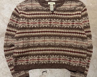 Vintage 90's Lands End Aran Chunky Ivory Wool Handknit Cableknit