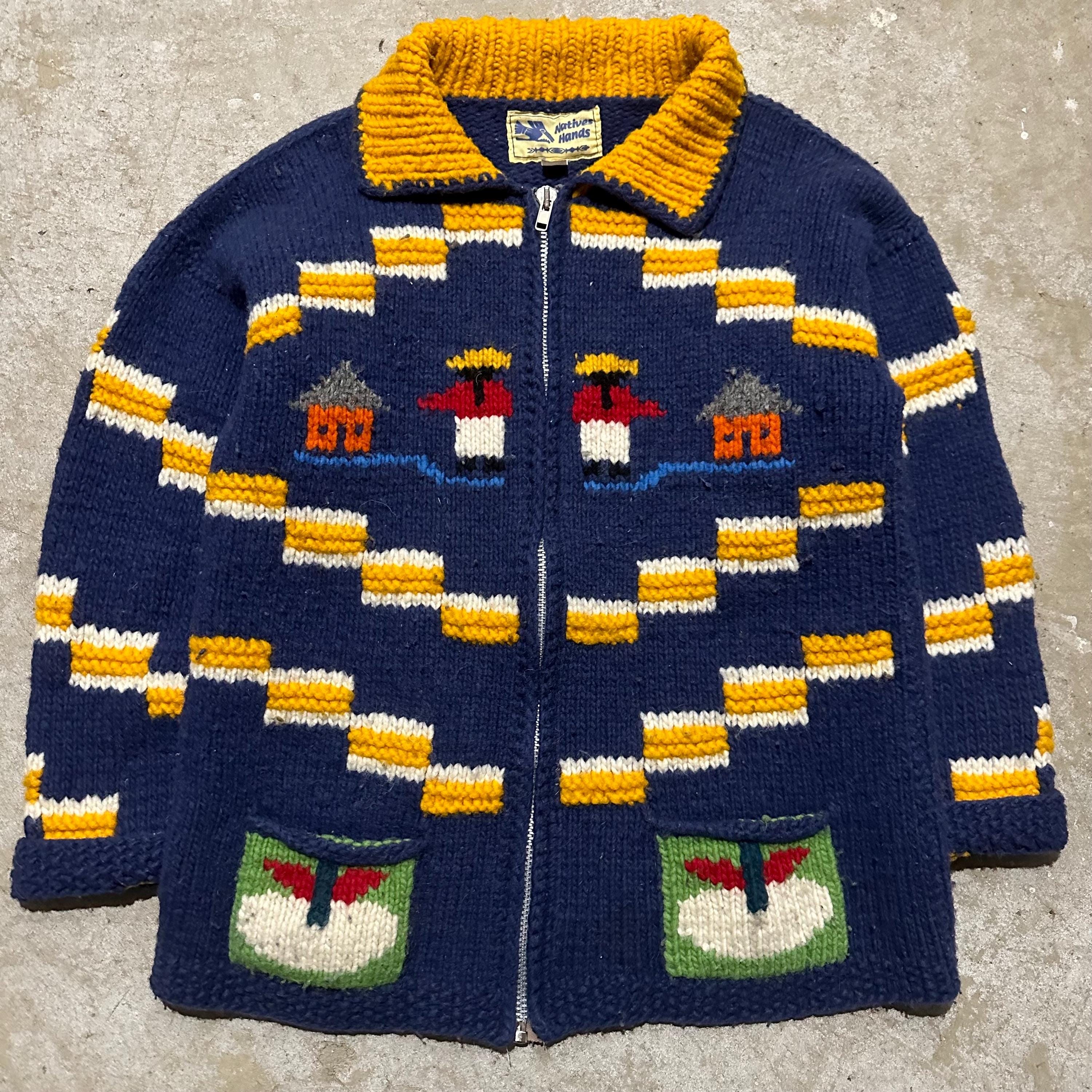 Cowichan Sweater L - Etsy OLDJOE BOTTLE-NECK HAND COWCHAIN SWEATER