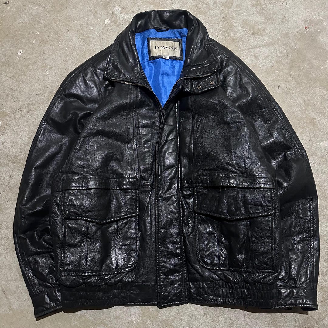 ジャケット・アウター Vintage leather jacket type A-2 black Vintage 90's Towne Black Leather A-2 Style Flight Bomber
