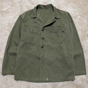 Vintage 40’s WW2 US Army Military Fatigue Herringbone Twill Field Shirt  Men’s Size Medium / Large With Jimmy Hendrix Hippy Print Hippy Art