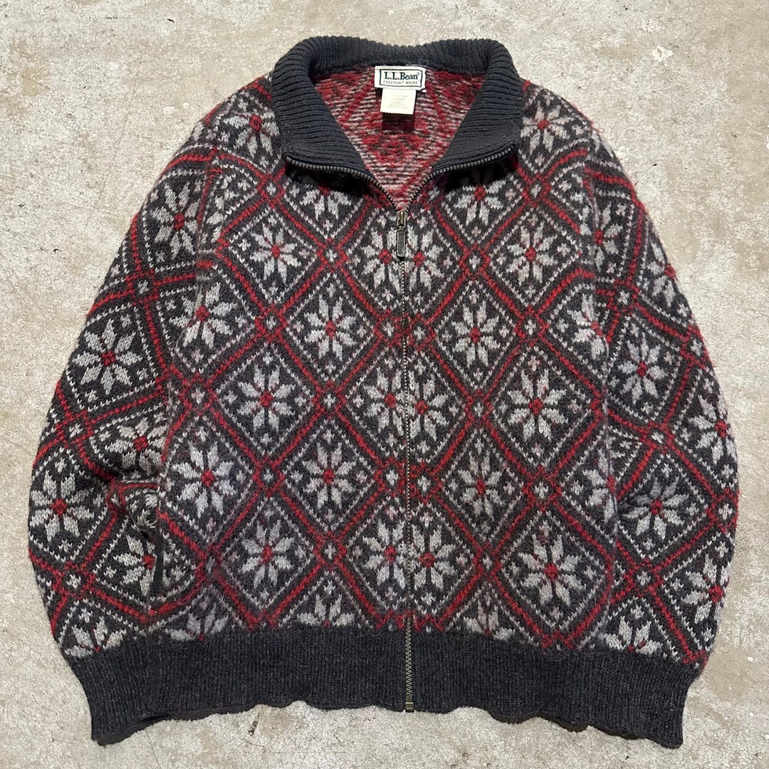80s L.L.Bean USA製 Wool×Alpaca D’s Vintage 80s LL Bean Alpaca Wool Snowflake Cardigan - Women's Large