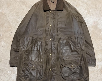 Vintage 90er Filson Waxed Tin Cloth Chore Coat Outdoor Distressed Green Jacket Made In USA Unisex Größe Extra Large