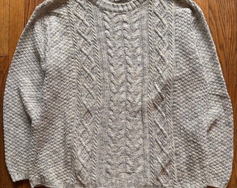 Vintage 90’s Amana Woolen Mills Salt and Pepper Knit Cable Knit Fisherman Sweater Size XXL