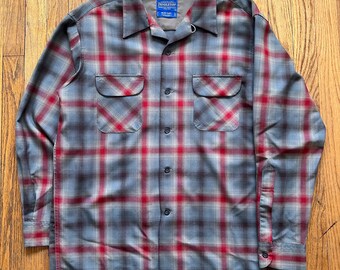 Vintage Pendleton Board Shirt Virgin Wool Shadow Plaid Button Up Loop Collar Shirt Size L