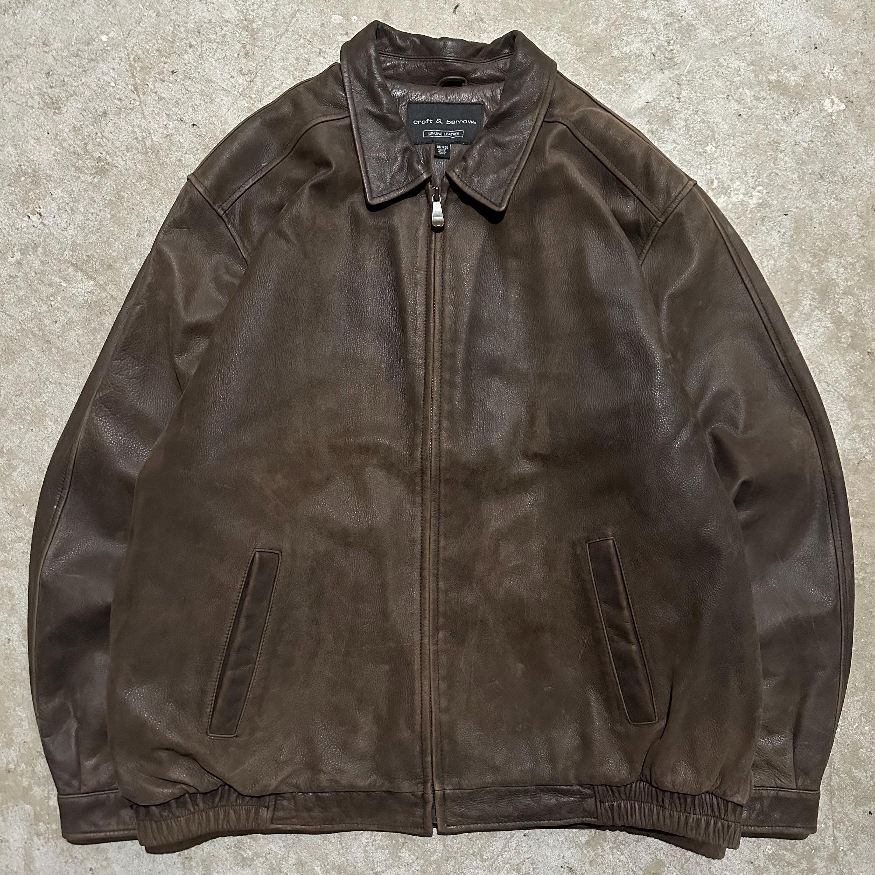 Vintage 90s Croft Barrow Brown Leather Oversized Bomber Jacket 