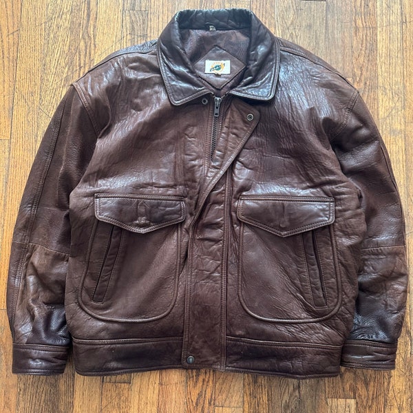 Vintage 90’s Field Gear Leather Panneled Motorcycle Bomber Zip Up Jacket Essential Size Large