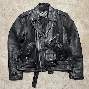 Vintage des années 90 Unik International Punk cuir noir moto motard veste unisexe grande coupe courte