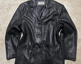 Vintage U.S. Polo Assn. Black Lambskin Leather Jacket Coat