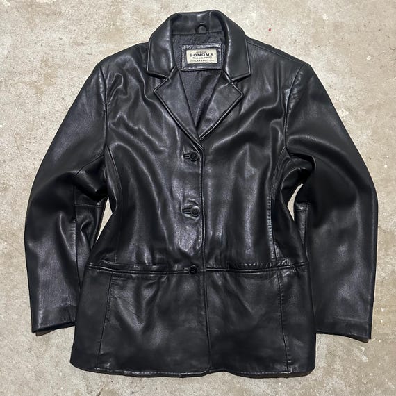 Giacca lunga in vera pelle di agnello Sonoma vintage anni '90 con