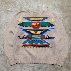 Vintage 90’s Saratoga Native Western Aztec Pattern Totem Chunky Knit Sweater Unisex Size Large Grandpa Fashion