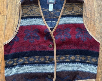 Vintage 90’s Woolrich Wool Red Navajo Western Patterned Vest Aztec Size XL Made in USA