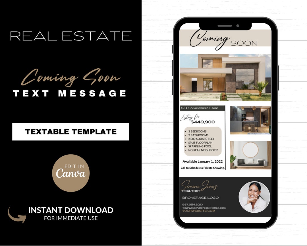Real Estate Coming Soon Textable Card Real Estate Text Etsy