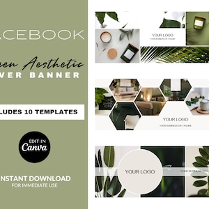 Facebook Cover Banner • 10 Green Facebook Cover Templates • Social Media Banner • Canva Template