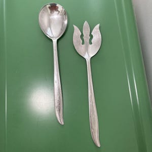 Juego de servir ensalada Nasco Starette Atomic Starburst VTG, cuchara y tenedor de acero inoxidable MCM