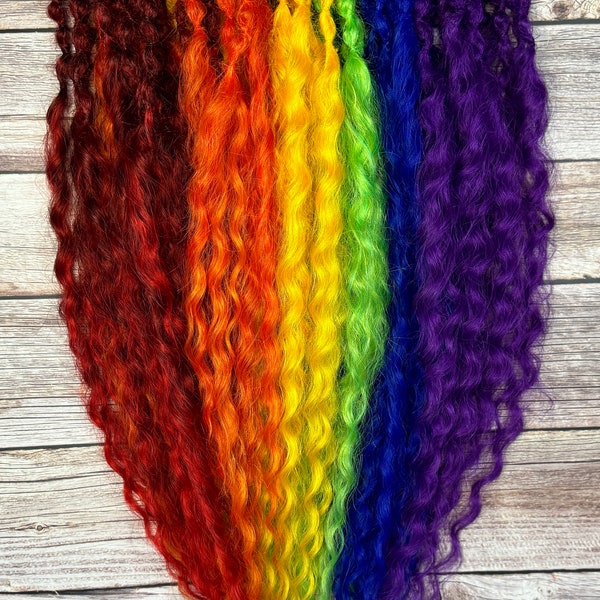 Synthetic Dreads Multiple Color Options Curls 48 DE Double Ended Full or 12pc Mini Sets Anime Cosplay Pride Rainbow Colorful Festival Hair