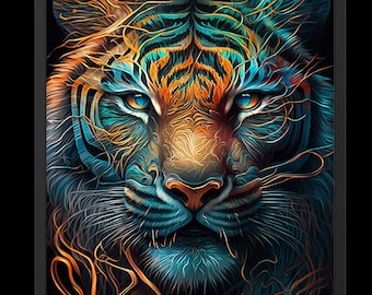 Tiger Portrait | Digital Art Print, Wall Art, AI Generated, AI Art, Digital Download, Home Decor, Printable