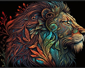 Fantasy Lion | Digital Art Print, Wall Art, AI Generated, AI Art, Digital Download, Home Decor, Printable
