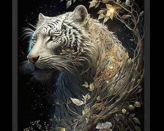 White Tiger | Digital Art Print, Wall Art, AI Generated, AI Art, Digital Download, Home Decor, Printable