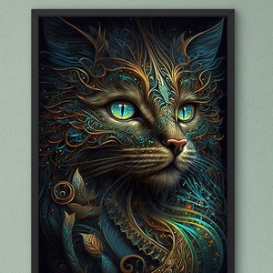 Mystical Cat | Digital Art Print, Wall Art, AI Generated, AI Art, Digital Download, Home Decor, Printable