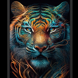 Tijger Portret | Digitale kunstdruk, kunst aan de muur, AI gegenereerd, AI-kunst, digitale download, woondecoratie, afdrukbaar