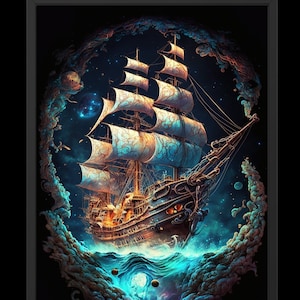 Cosmic Pirate Ship | Digital Art Print, Wall Art, AI Generated, AI Art, Digital Download, Home Decor, Printable