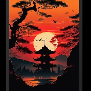 Japanese Sunset | Digital Art Print, Wall Art, AI Generated, AI Art, Digital Download, Home Decor, Printable