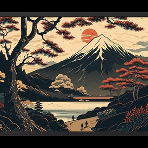 Japanese Landscape Painting | Digital Art Print, Wall Art, AI Generated, AI Art, Digital Download, Home Decor, Printable