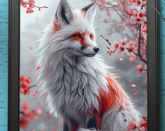 Blossom Fox | Digital Art Print, Wall Art, AI Generated, AI Art, Digital Download, Home Decor, Printable