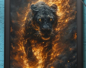 Lionne noire | Impression d’art numérique, Art mural, Généré par l’IA, Art IA, Téléchargement numérique, Décoration intérieure, Imprimable