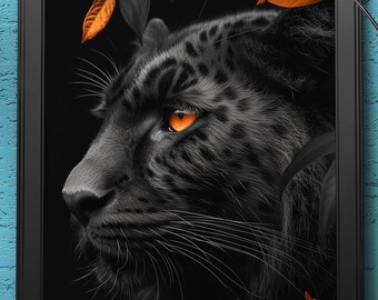 Black Leopard Portrait | Digital Art Print, Wall Art, AI Generated, AI Art, Digital Download, Home Decor, Printable