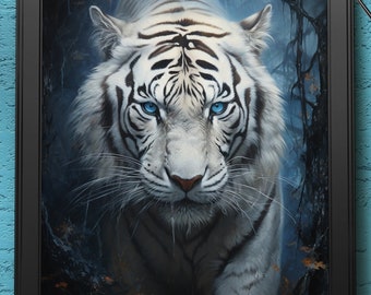 White Tiger Portrait | Digital Art Print, Wall Art, AI Generated, AI Art, Digital Download, Home Decor, Printable