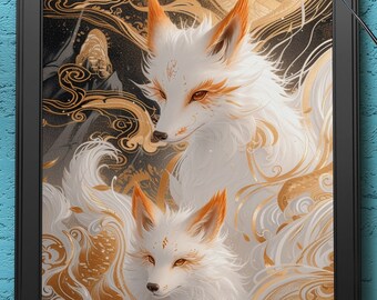 Fairytale Foxes V2 | Digital Art Print, Wall Art, AI Generated, AI Art, Digital Download, Home Decor, Printable