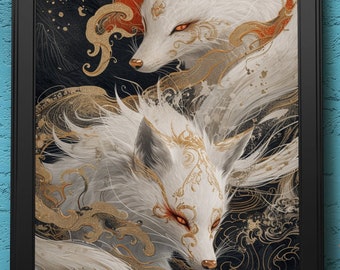 Fairytale Foxes | Digital Art Print, Wall Art, AI Generated, AI Art, Digital Download, Home Decor, Printable