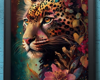 Watercolor Leopard | Digital Art Print, Wall Art, AI Generated, AI Art, Digital Download, Home Decor, Printable