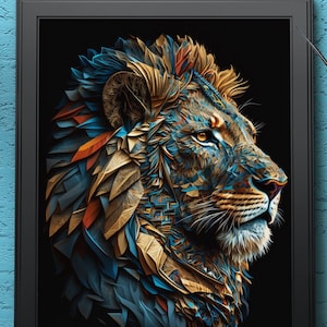 Leeuwenportret | Digitale kunstdruk, kunst aan de muur, AI gegenereerd, AI-kunst, digitale download, woondecoratie, afdrukbaar