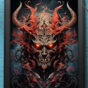Demon Skull | Digital Art Print, Wall Art, AI Generated, AI Art, Digital Download, Home Decor, Printable